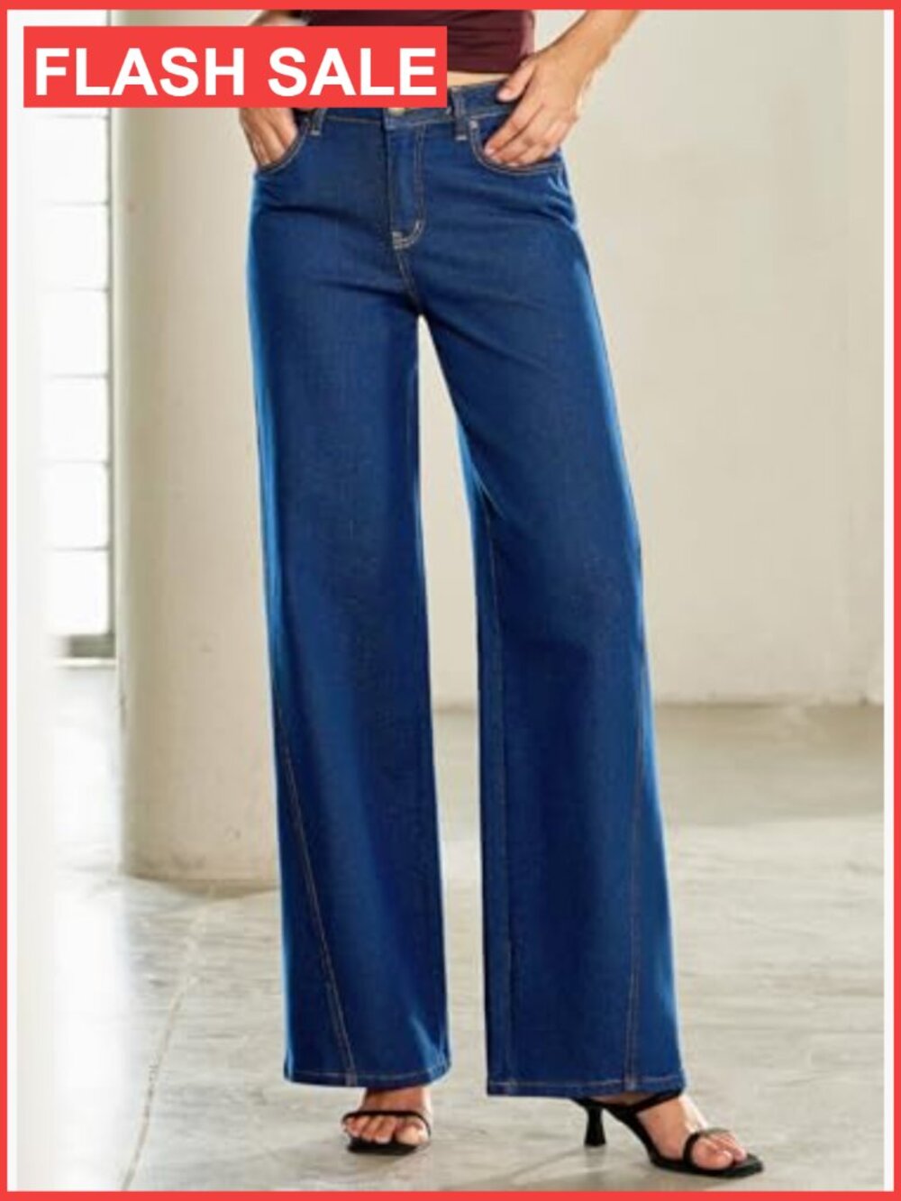 High Rise Baggy Wide Leg Jeans Straight Leg Denim Pants - Picture 5 of 7